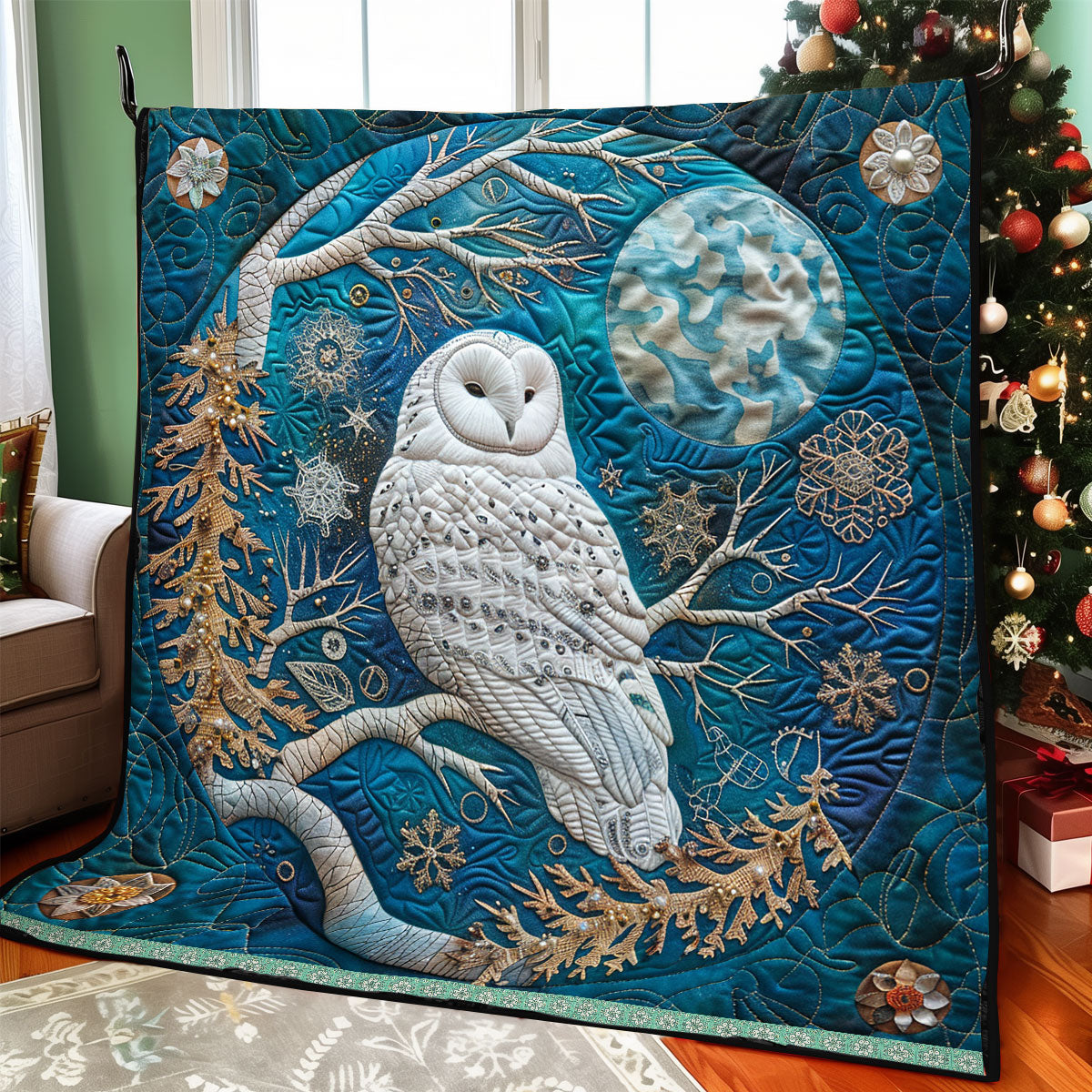 Torquoise Snow Owl WP0609042CL Quilt
