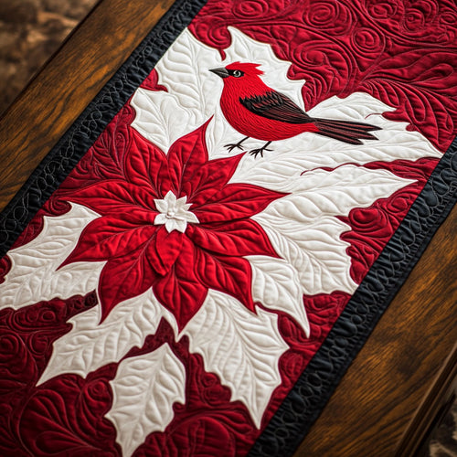 Poinsettia And Cardinal WY2802022CL Quilted Table Runner