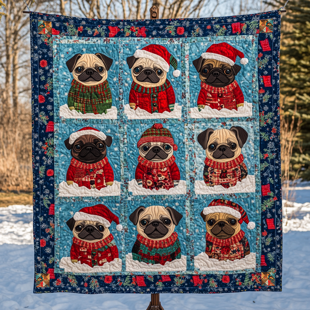Pug Snowy Night XR0210008CL Quilt