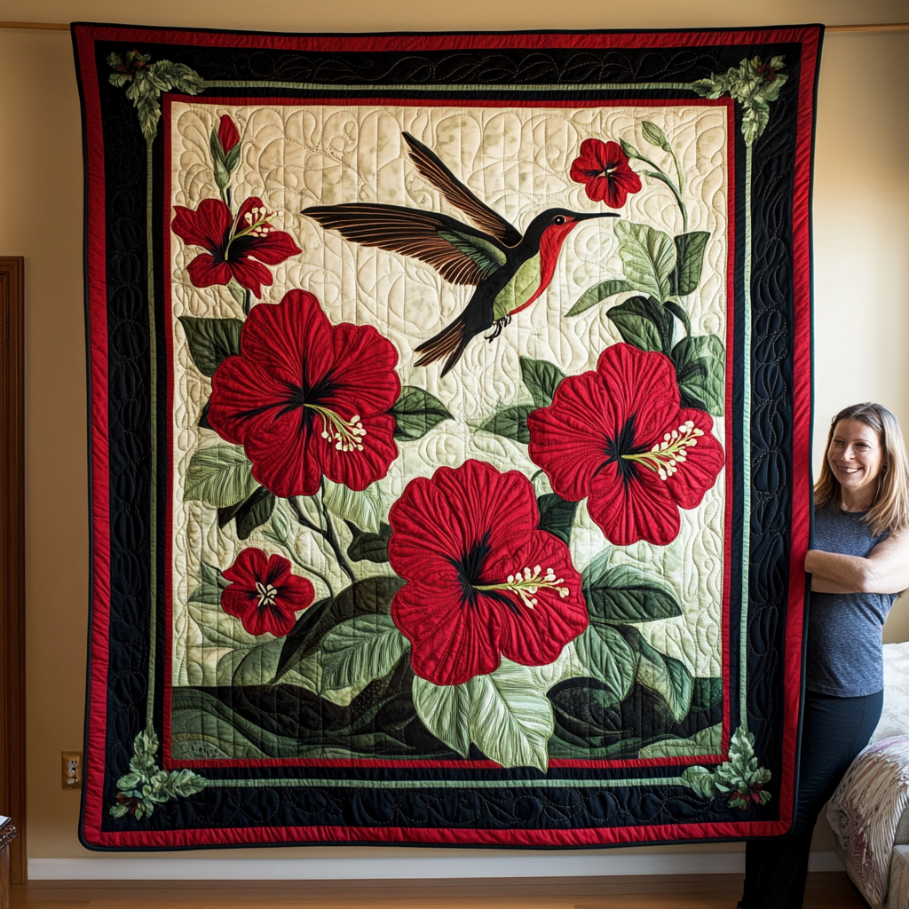 Hummingbird With Hibiscus Petals WN2309048CL Quilt