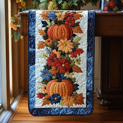 Pumpkins And Autumn Flowers XR2609009CL Quilted Table Runner