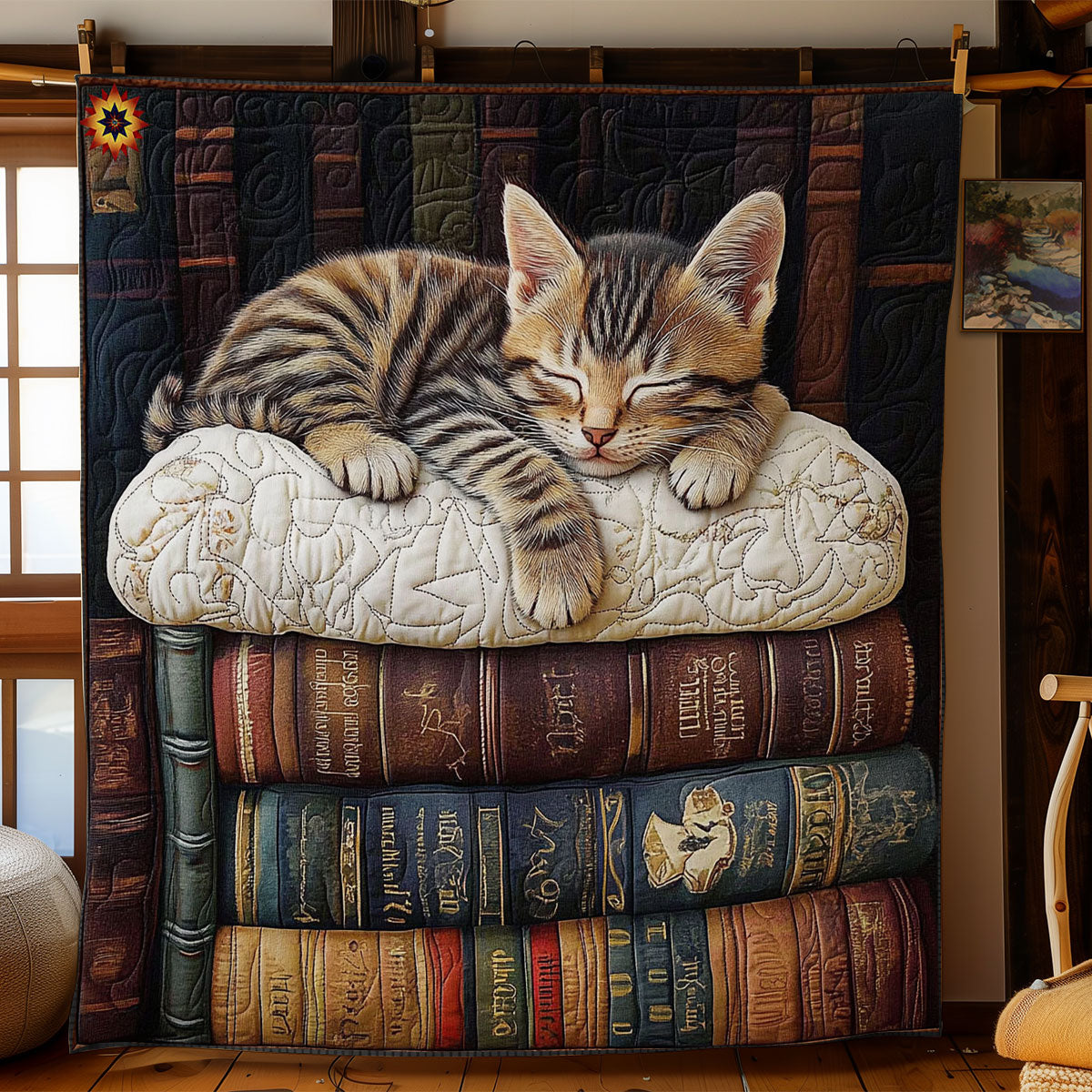 Sleeping Book Cat WY2511027CL Quilt