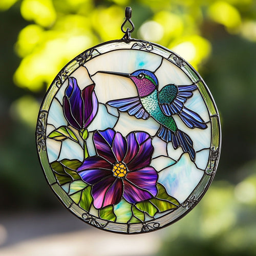 Hummingbird And Purple Flower WY2202165CL Suncatcher