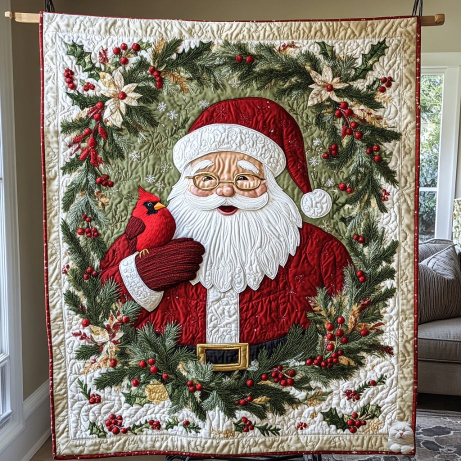 Santa And Cardinal WU0411013CL Quilt