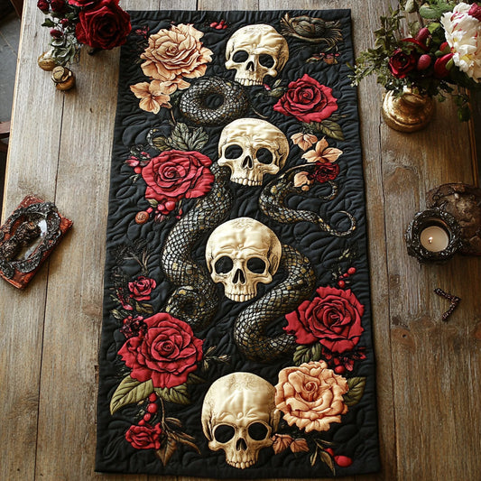Skull Roses CP2104033CL Quilted Table Runner