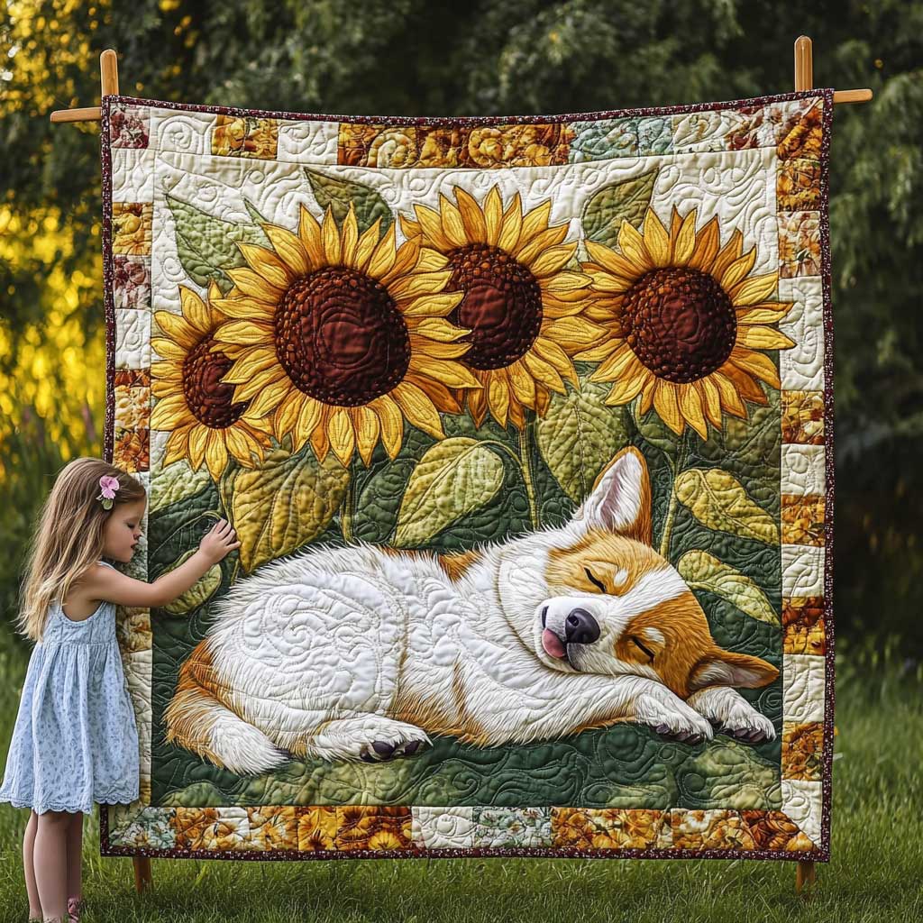 Corgi Sunflower Serenade WN2809056CL Quilt