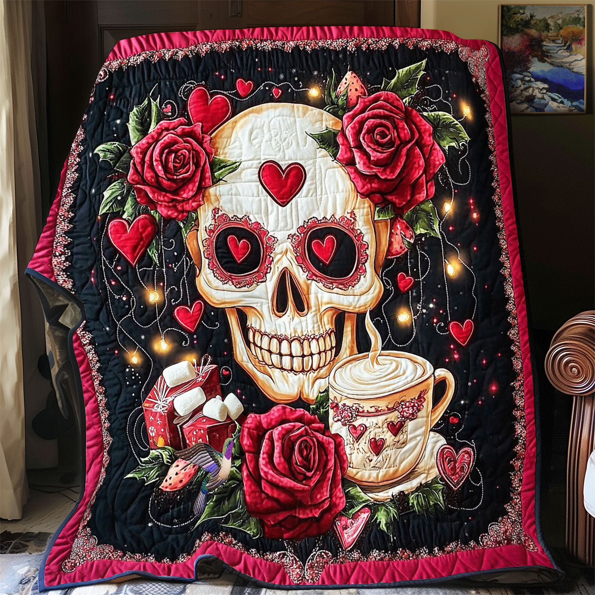 Valentine Rose Skull WY2612042CL Quilt