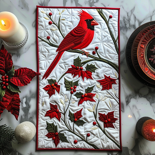 Red Cardinal In Snow XR1909002CL Quilted Table Runner