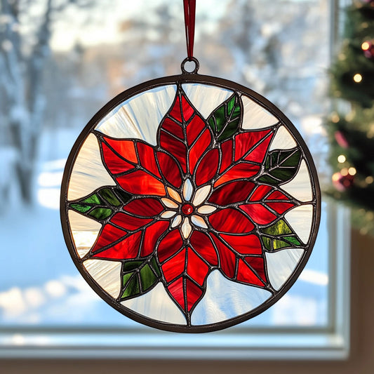 Poinsettia WJ1211050CL Stained Glass Suncatcher