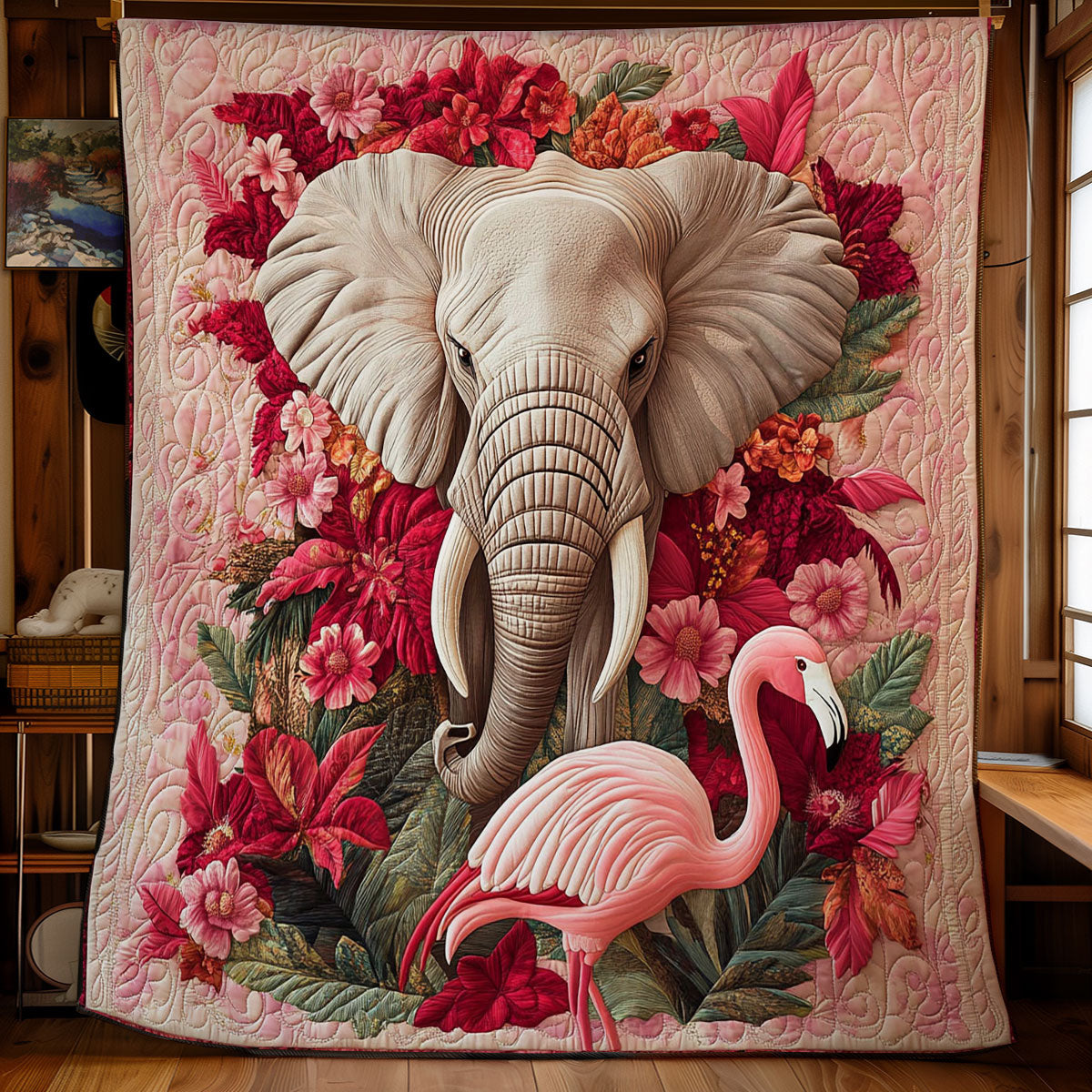 Mystic Elephant And Flamingo WY0202037CL Quilt