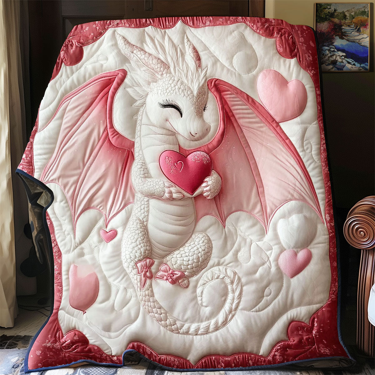 Heart Valentine White Dragon WY0202030CL Quilt
