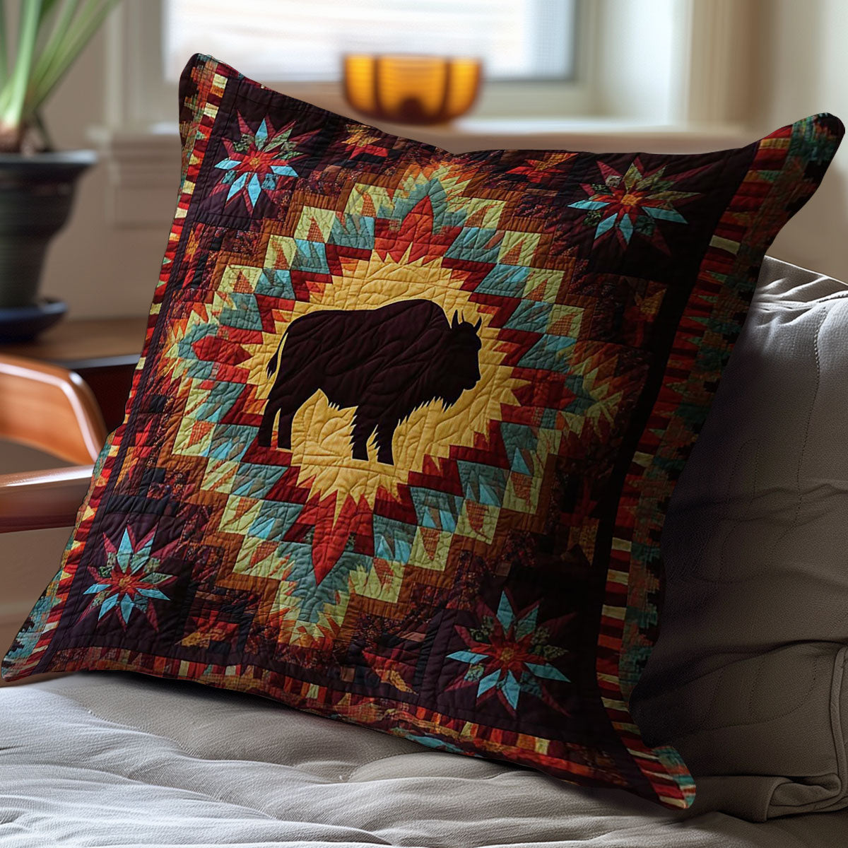 Native American Bison WJ0410033CL Quilt Pillow Case