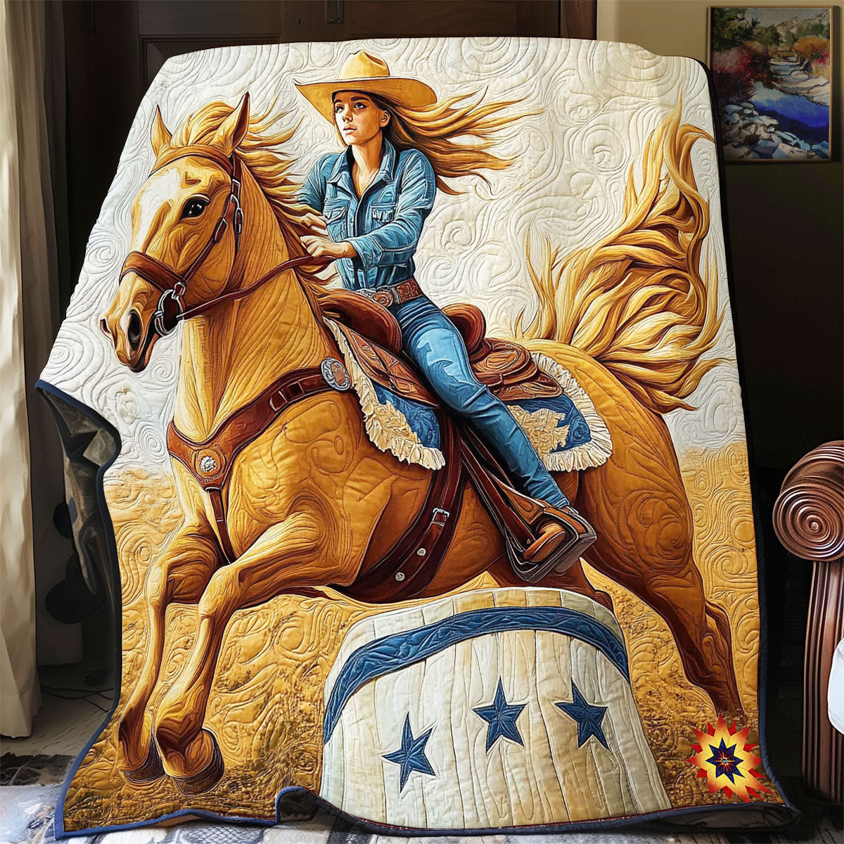 Cowboy Riding Horse WY2611015CL Quilt