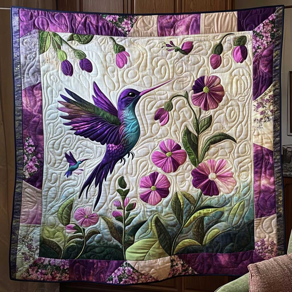 Purple Elegant Hummingbird WP1410002CL Quilt