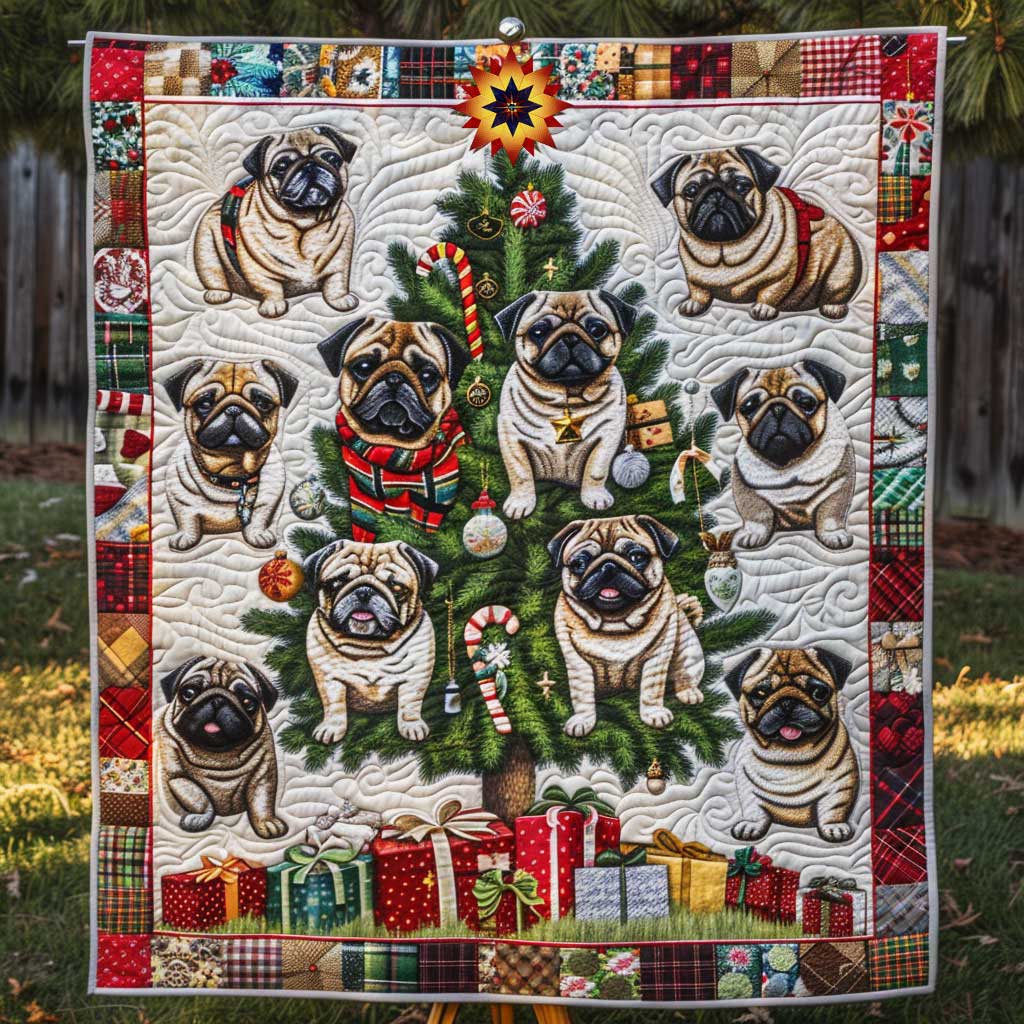 Christmas Tree Present Pug WP1210022CL Quilt