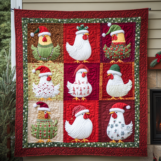 Whimsical Cute Christmas Chickens XR2709018CL Quilt