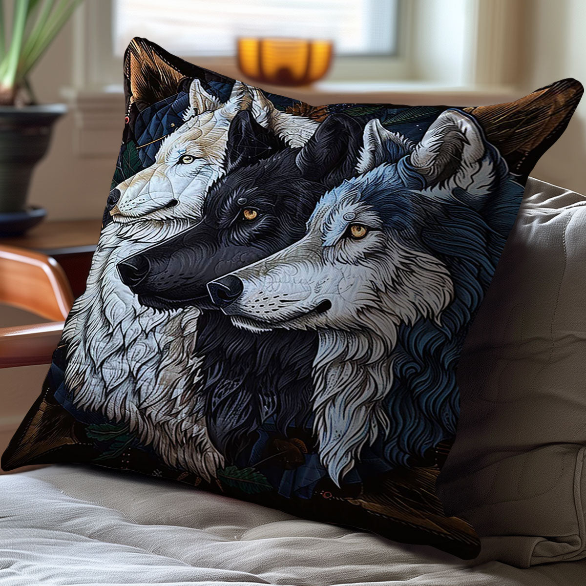 Native American Wolf WJ0710036CL Quilt Pillow Case