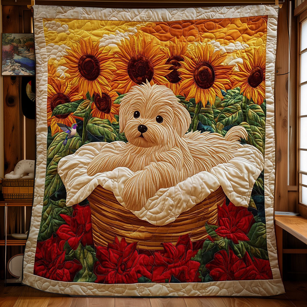 Sunflower Puppy WY0312060CL Quilt