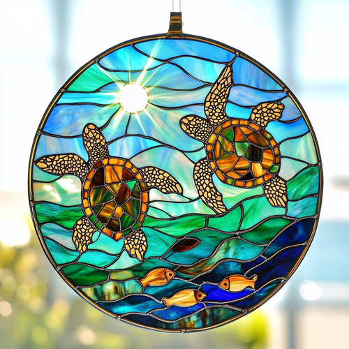 Turtle Waves WN0611090CL Stained Glass Suncatcher