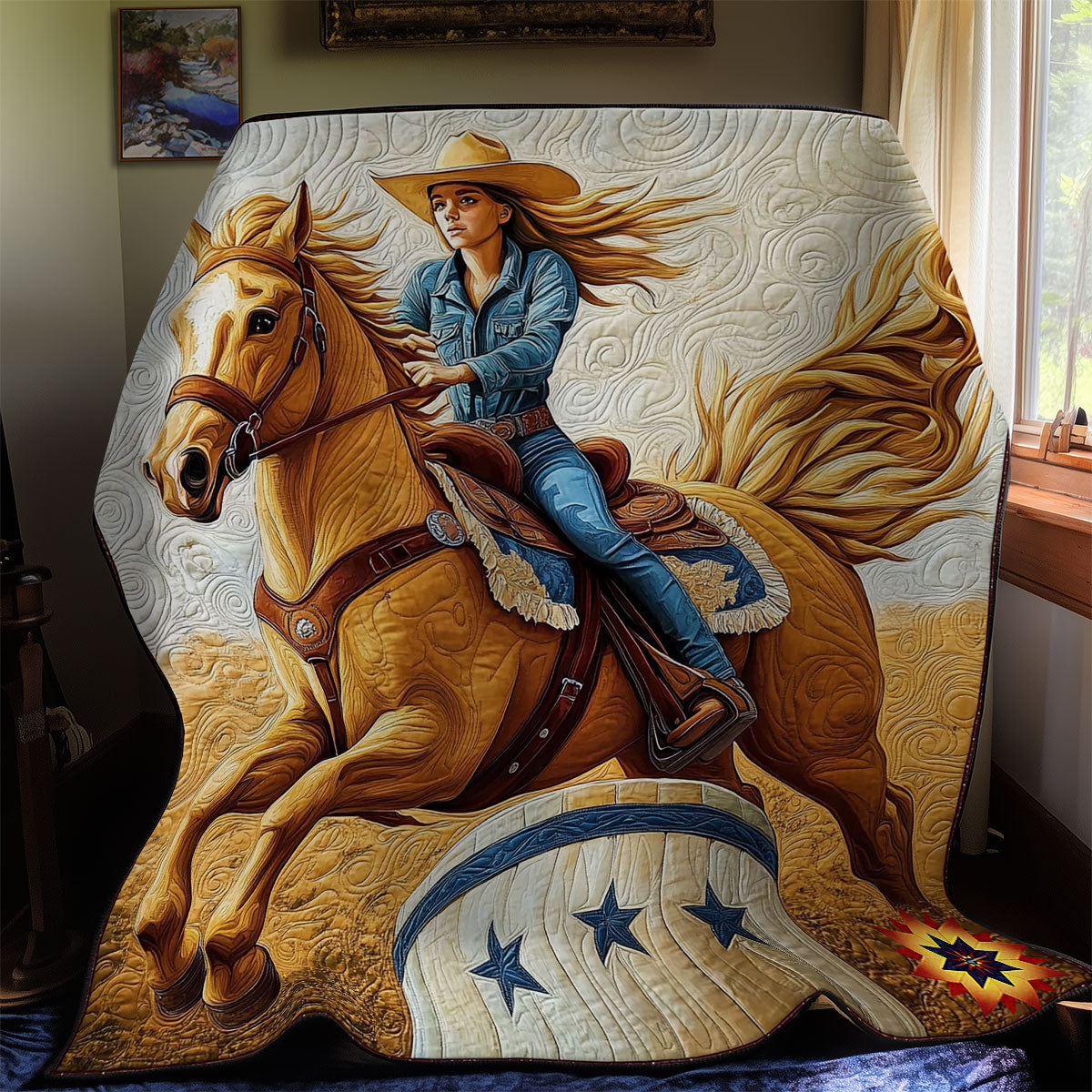 Cowboy Riding Horse WY2611015CL Quilt