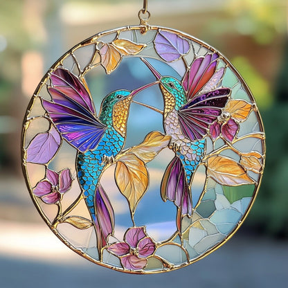 Hummingbird Purple Light WU0611090CL Stained Glass Suncatcher