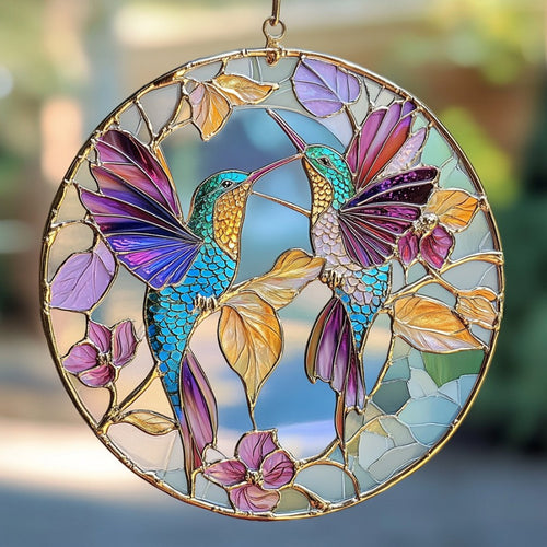 Hummingbird Purple Light WU0611090CL Stained Glass Suncatcher