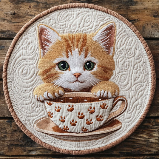 Cat With Cup CP2804007CL Quilted Round Mat