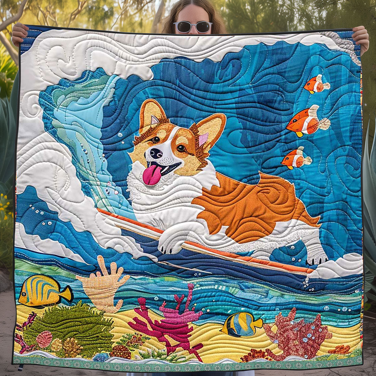 Surfing Corgi WJ2409024CL Quilt