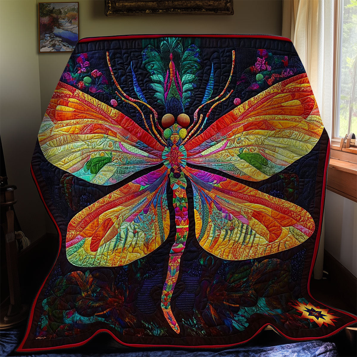 Colorful Abstract Dragonfly WY1012028CL Quilt
