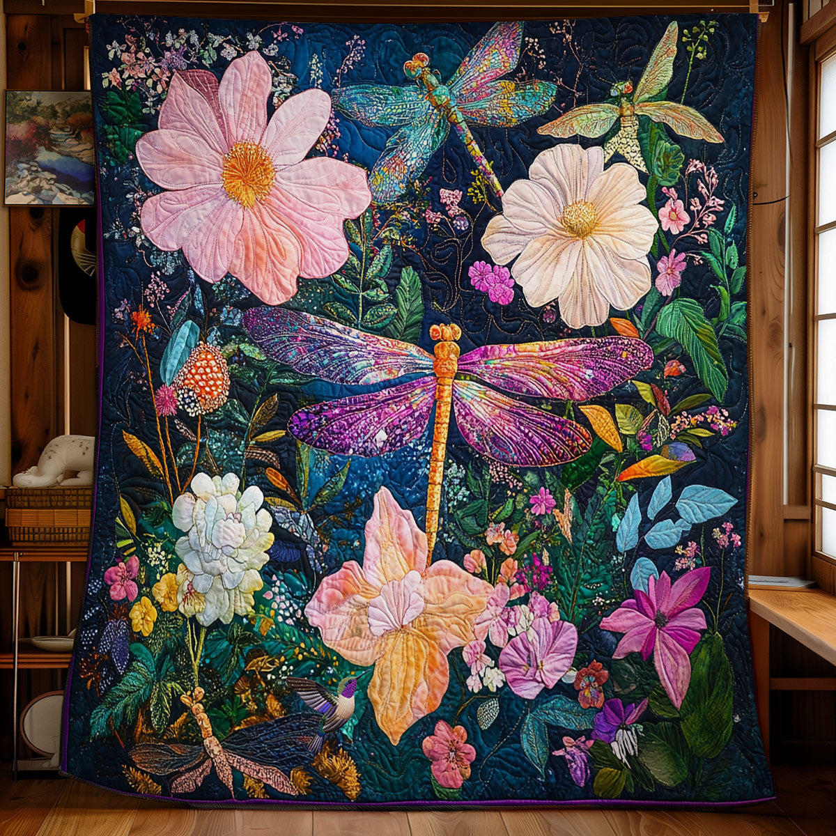 Flower Dragonfly Garden WY1811036CL Quilt
