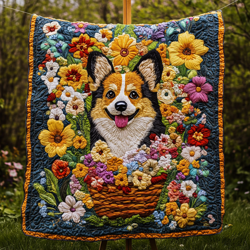 Corgi Flower Basket WN2309024CL Quilt