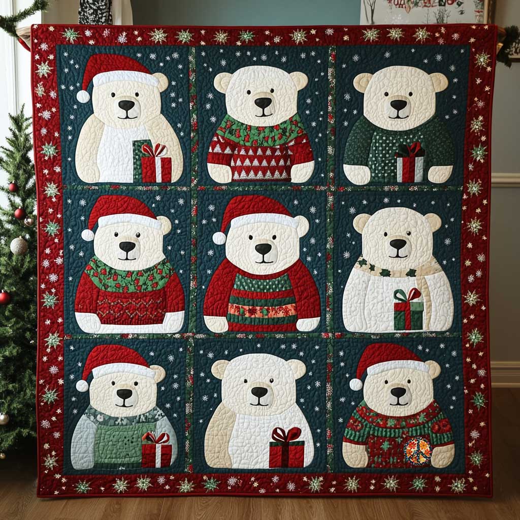 9 White Bear Christmas Collection WP0411001CL Quilt