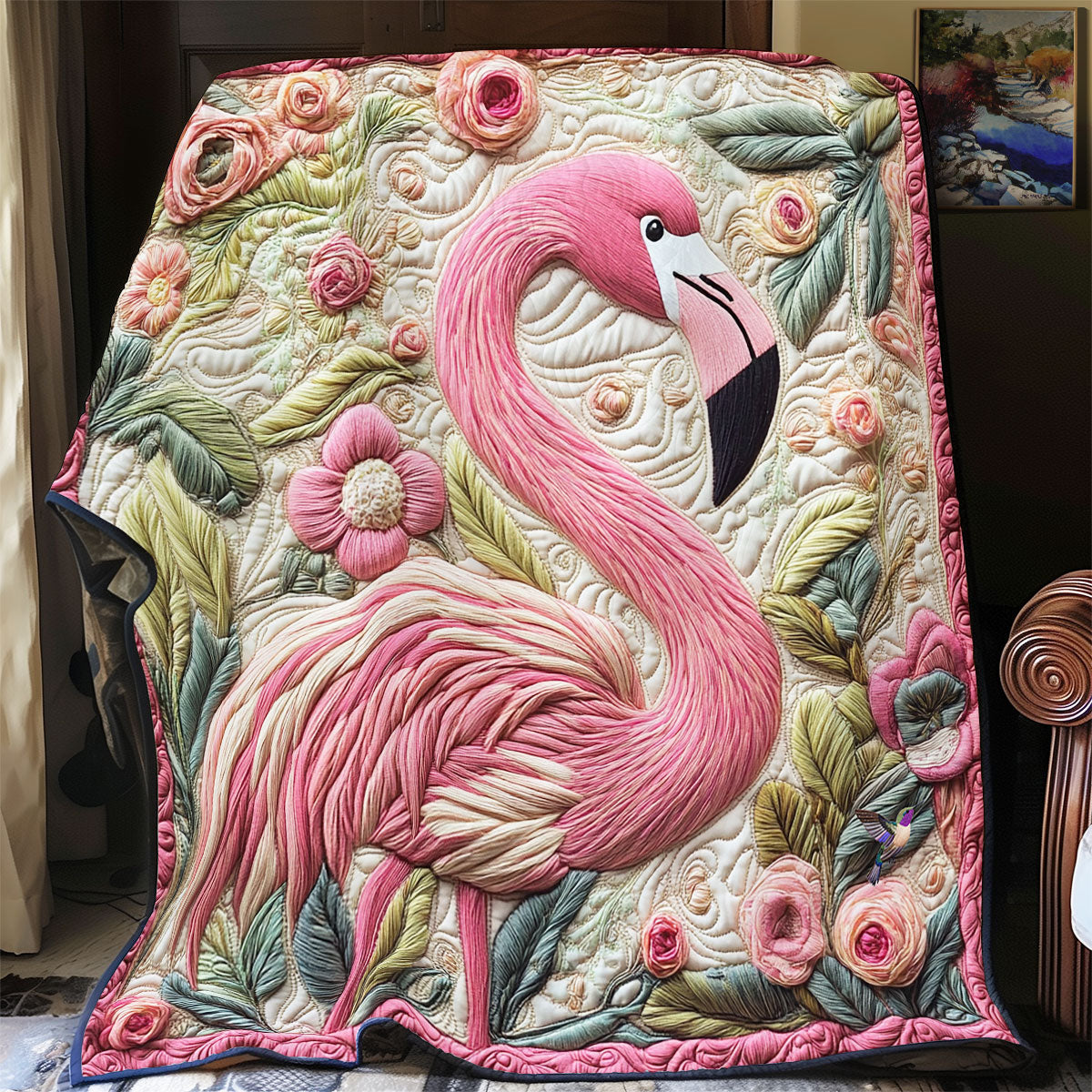 Flower Forest Flamingo WY1311033CL Quilt