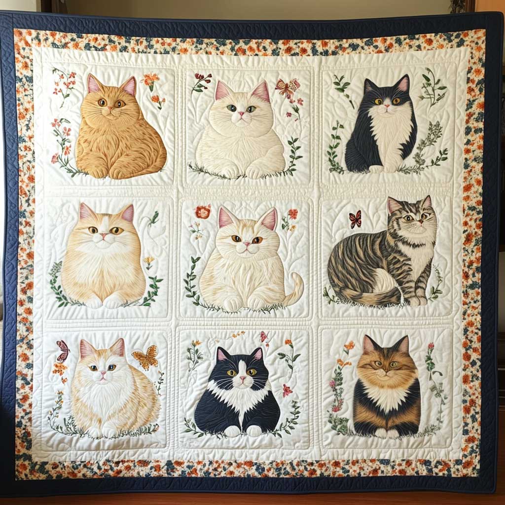Floral British Longhair Cat WP1510009CL Quilt