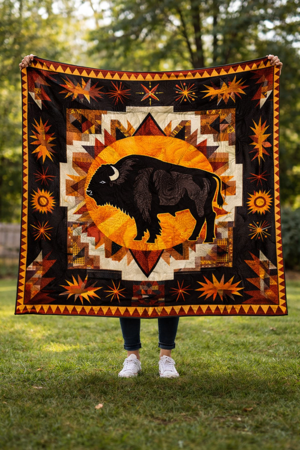 Geometric Bison QA2401005CL Faux Fur Throw Blanket