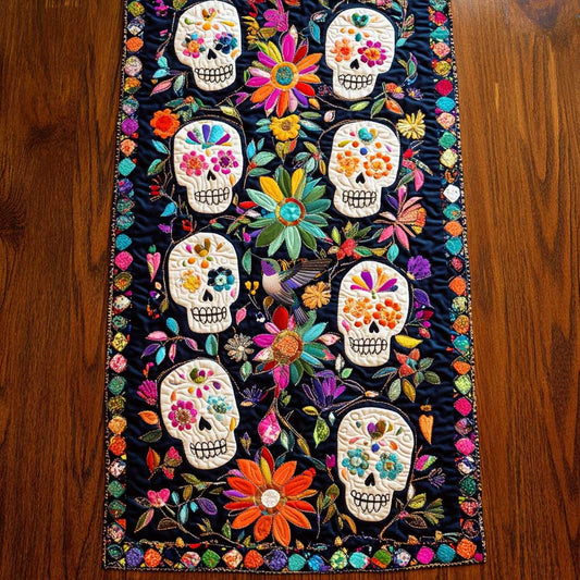 Day Of The Dead Floral Skulls WN2610061CL Quilted Table Runner