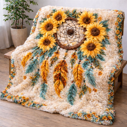 Sunflower Dreamcatcher WJ2101004CL Faux Fur Throw Blanket
