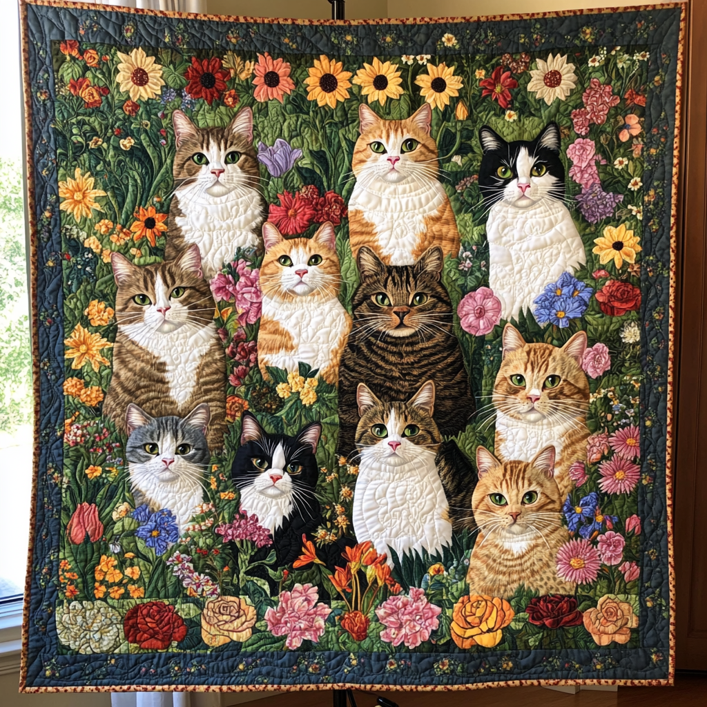 Cat In Garden XR0110009CL Quilt