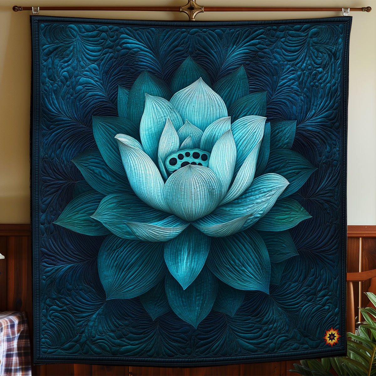 Teal Lotus Bloom WY0611025CL Quilt