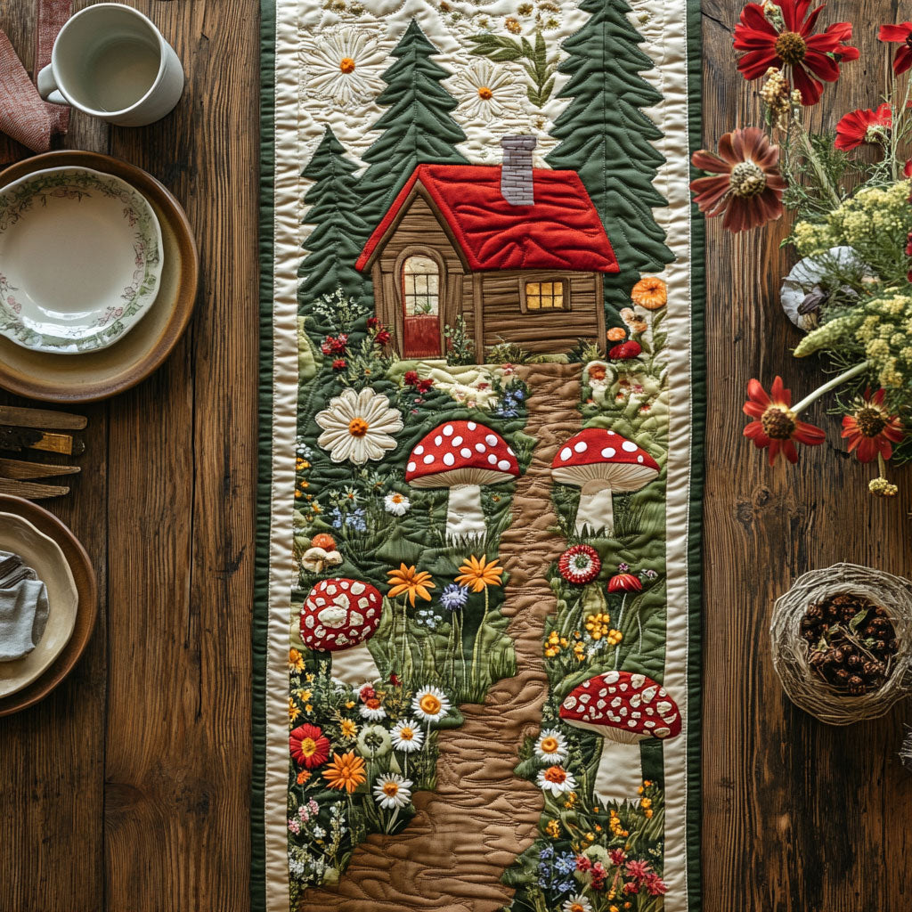 House In Mushroom Forest WY2802095CL Quilted Table Runner