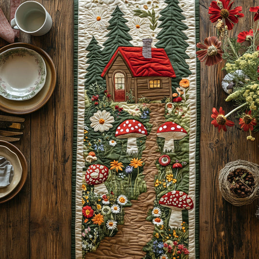 House In Mushroom Forest WY2802095CL Quilted Table Runner