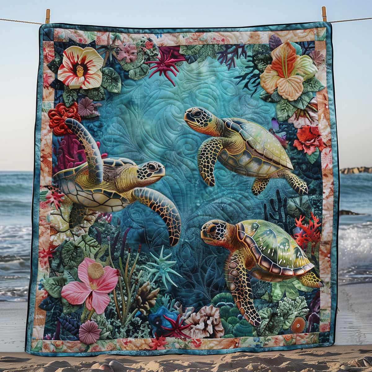 Turtle In Flower Ocean WY0901058CL Quilt