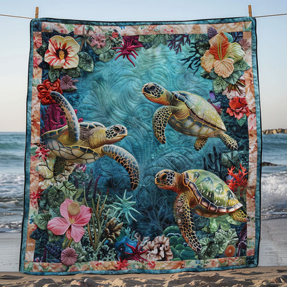 Turtle In Flower Ocean WY0901058CL Quilt
