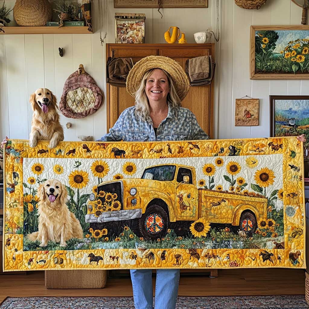 Golden Retriever Sun Truck WN0110054CL Quilted Table Runner