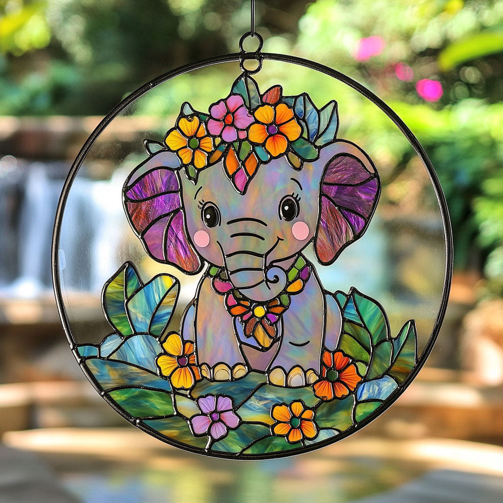 Baby Elephant Flower WT0703015CL Suncatcher