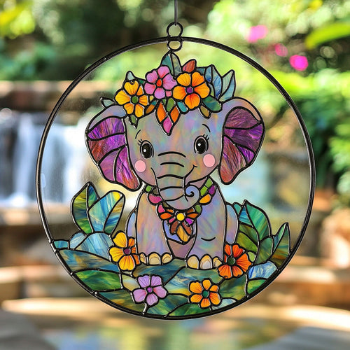 Baby Elephant Flower WT0703015CL Suncatcher