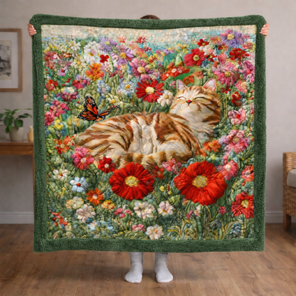 Sleeping Cat In Garden QA2201004CL Faux Fur Throw Blanket