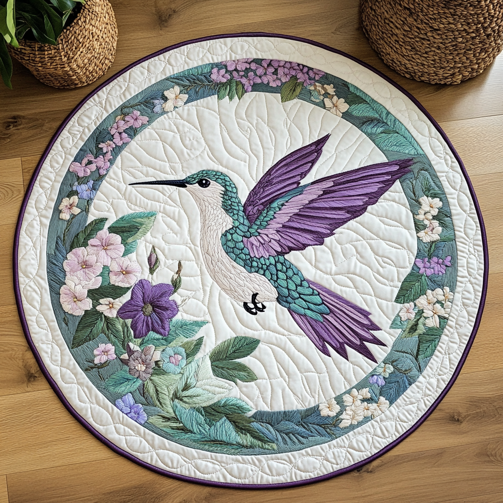 Floral Hummingbird XR1203007CL Quilted Round Mat