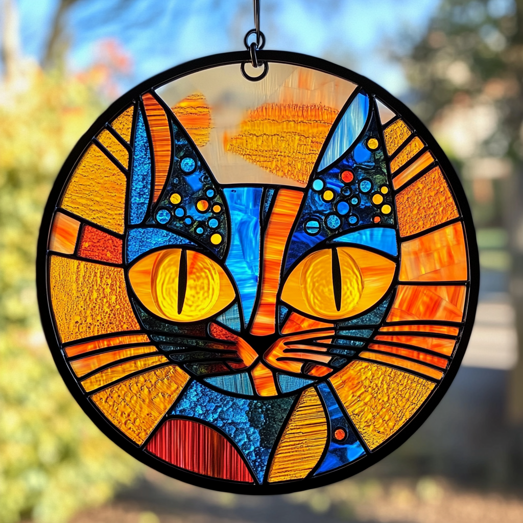 Abstract Cat WU0111051CL Stained Glass Suncatcher