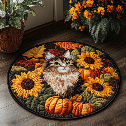 Cozy Autumn Cat CW0207016CL Quilted Round Mat